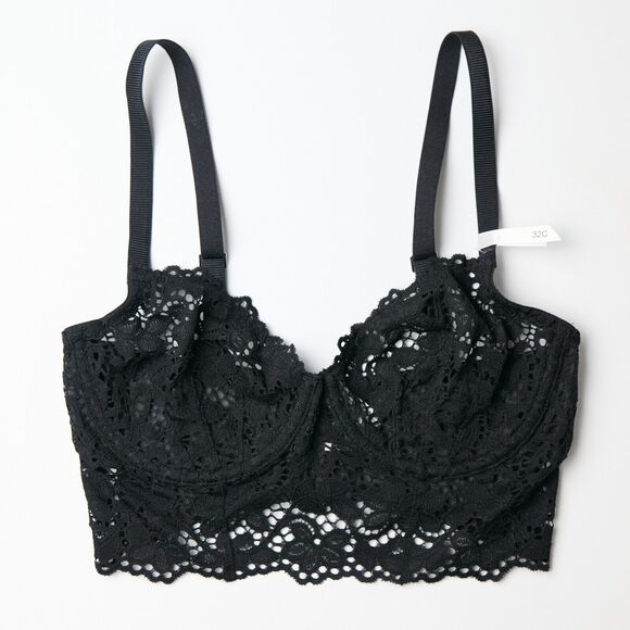 DKNY Classic Lace Longline Demi Bra Women's 32C Black Adjustable Underwire NWT - Picture 1 of 6